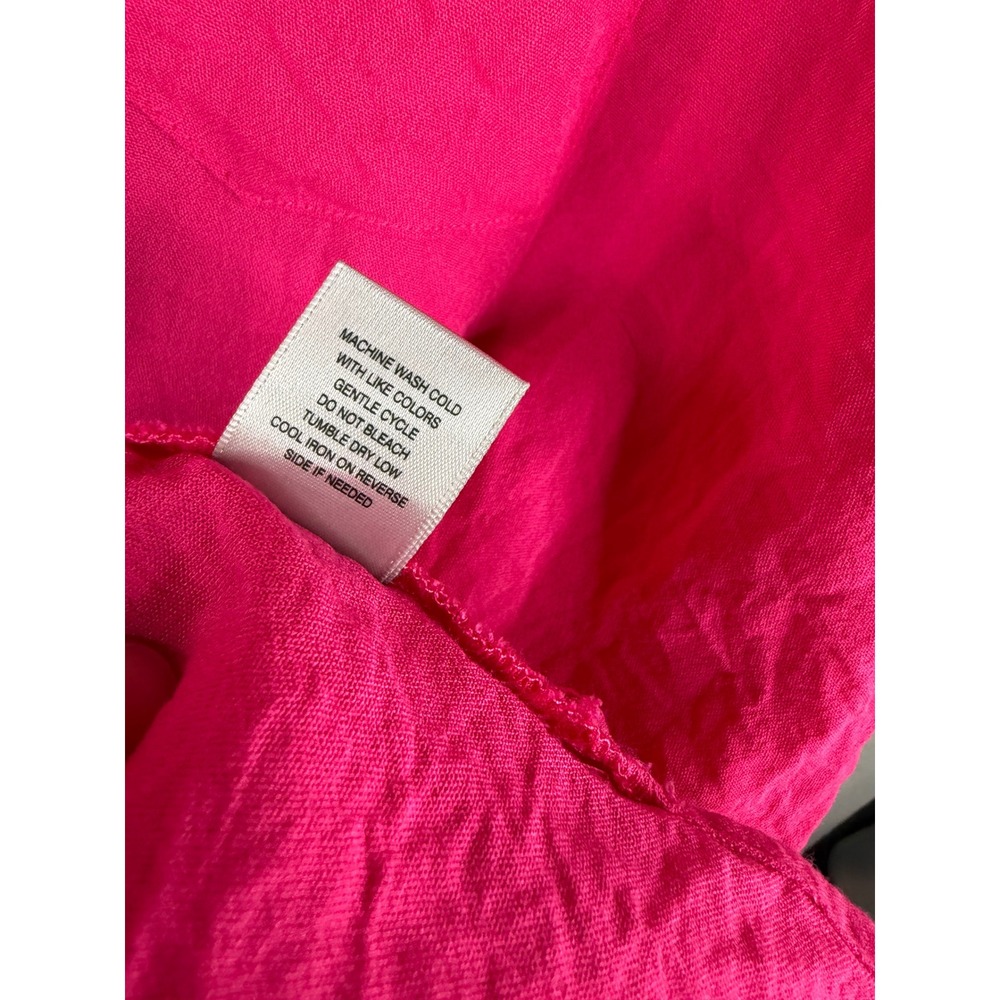 John Mark Button Up Top Women 2X Hot Pink Wired Collar Crinkle Summer Bold - Picture 5 of 8